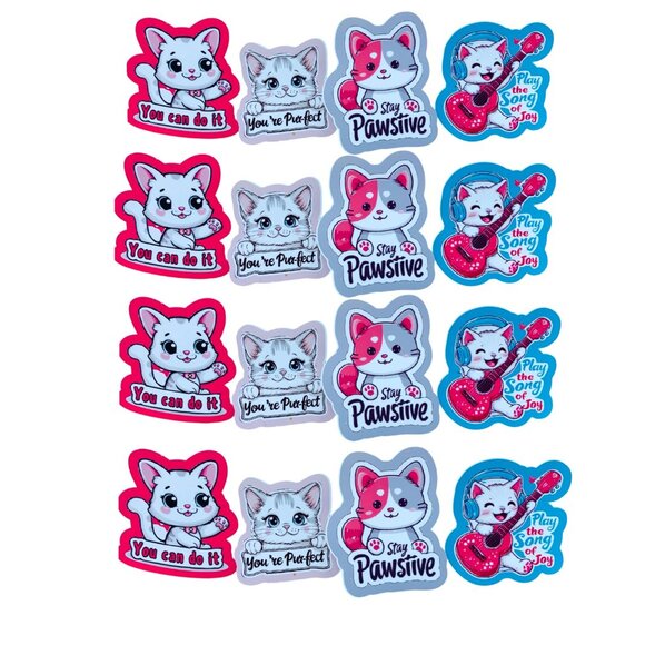 Set Of 12 Kitty Motivational Stickers 2 Inch Four Designs Cute Cartoon Cats - Picture 2 of 2